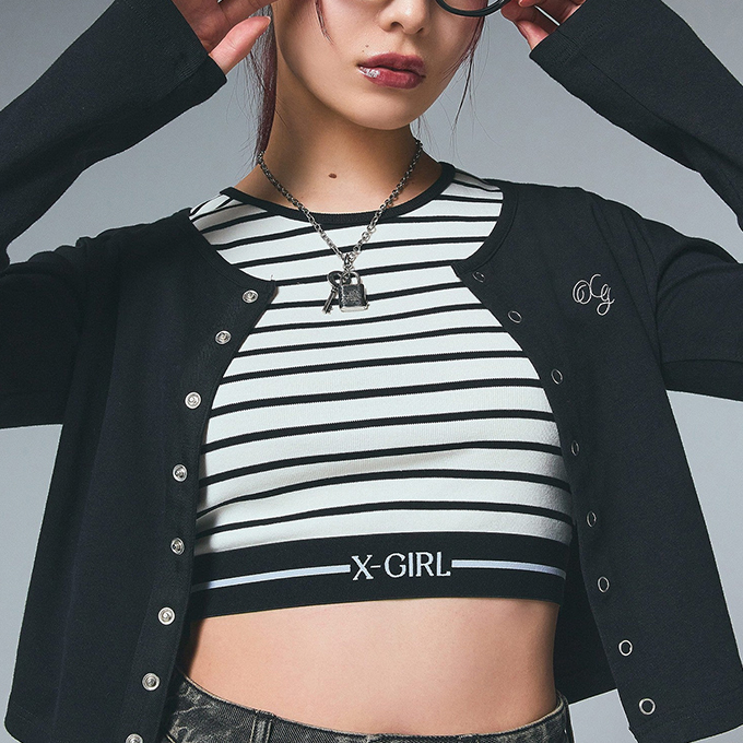 エックスガール X-girl ロゴアンドストライプ タンクトップ 105252013024 SU25 LOGO AND STRIPE TANK TOP レディース BLACK ブラック 黒  正規取扱店 X-girl エックスガール LOGO AND STRIPE TANK TOP ロゴ アンド