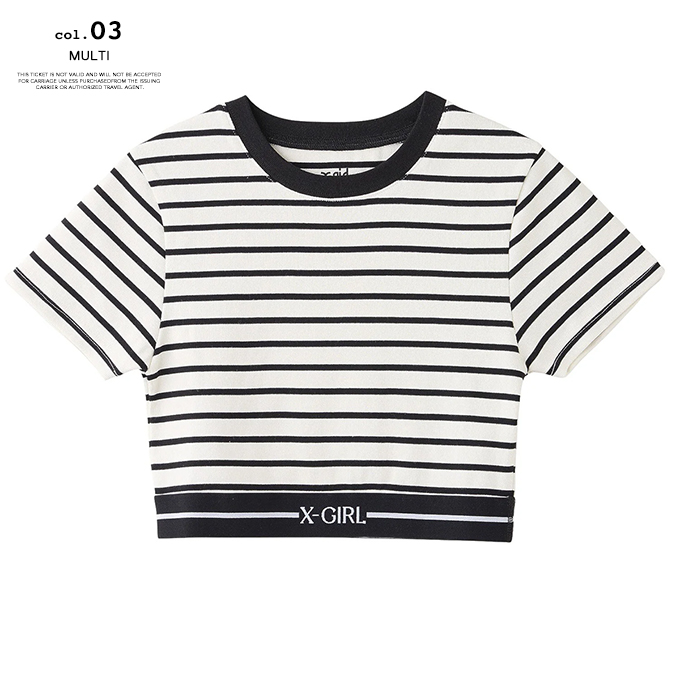 セール 売れ筋商品|||X-girl エックスガール LOGO AND STRIPE CROPPED S/S TOP 105252013025 ロゴアンドストライプクロップド半袖トップ Tシャツ 正規取扱店 X-girl エックスガール 】 LOGO AND STRIPE CROPPED S/S TOP