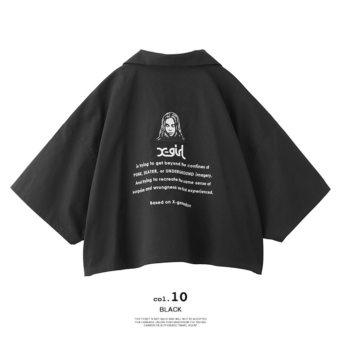 X-girl エックスガール FACE OPEN COLLAR CROPPED SHIRT フェイス