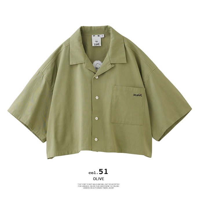 X-girl（エックスガール） FACE OPEN COLLAR CROPPED SHIRT フェイス