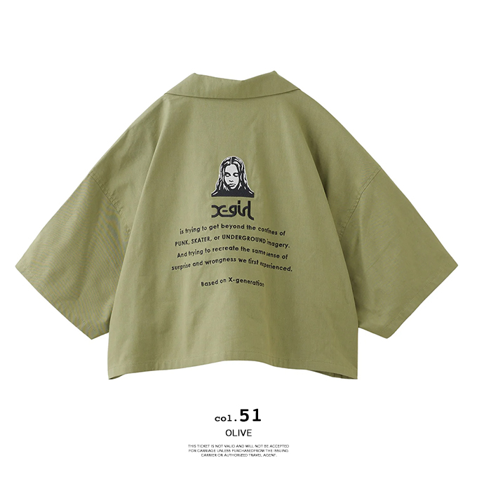 X-girl エックスガール FACE OPEN COLLAR CROPPED SHIRT フェイス