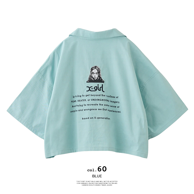 X-girl エックスガール FACE OPEN COLLAR CROPPED SHIRT フェイス