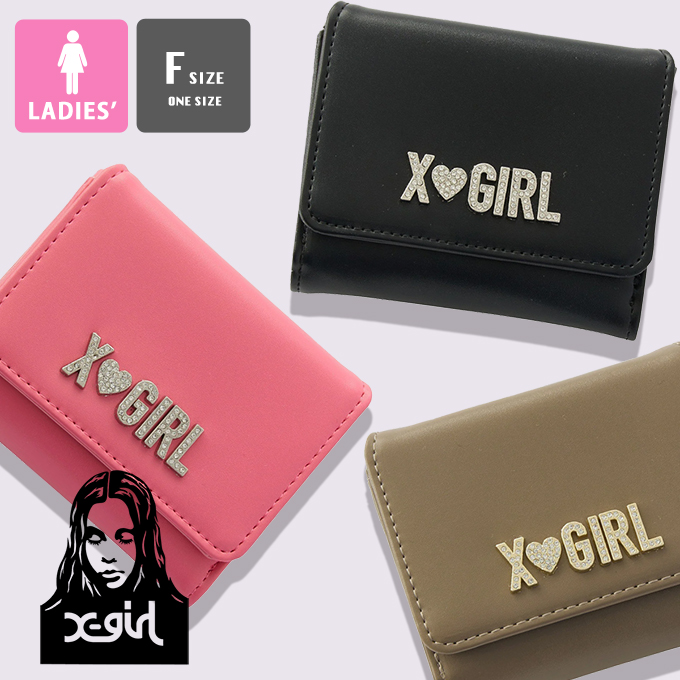 大人気 X-girl RHINESTONE LABEL MINI WALLET プレゼントに最適 X-girl 財布 RHINESTONE LABEL MINI WALLET レディース