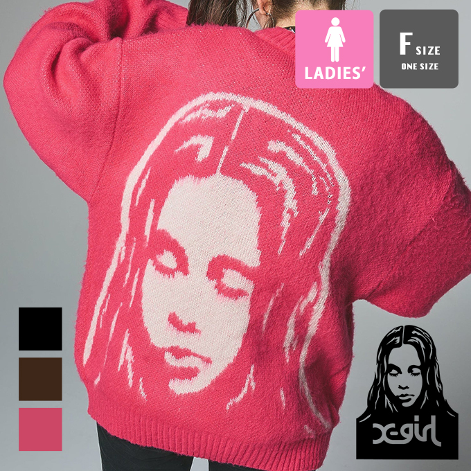 X-girl（エックスガール） FACE JACQUARD KNIT CARDIGAN フェイス