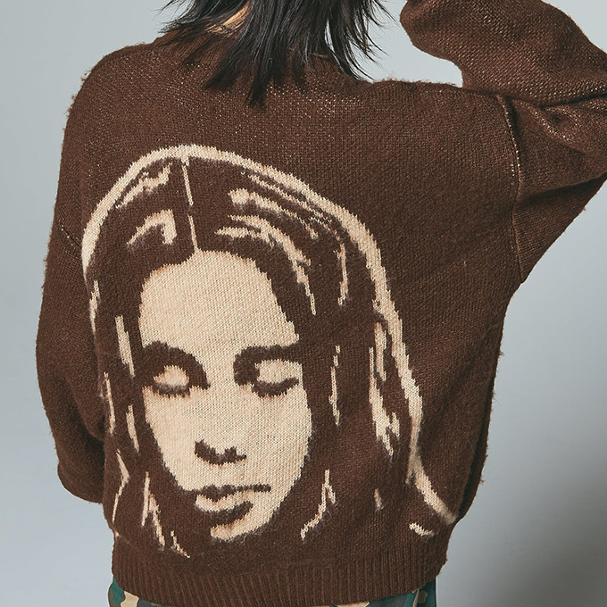 X-girl（エックスガール） FACE JACQUARD KNIT CARDIGAN フェイス