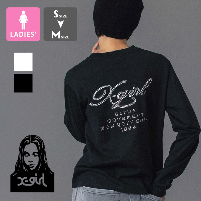 X-girl（エックスガール） RHINESTONE COMBINATION LOGO L/S TEE