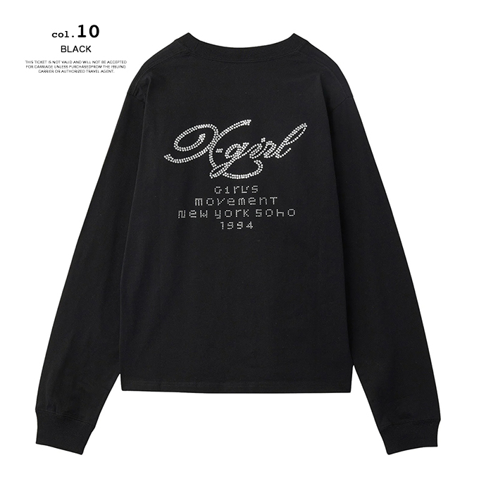 X-girl（エックスガール） RHINESTONE COMBINATION LOGO L/S TEE