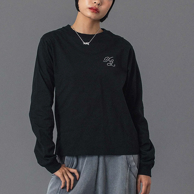 X-girl（エックスガール） RHINESTONE COMBINATION LOGO L/S TEE 