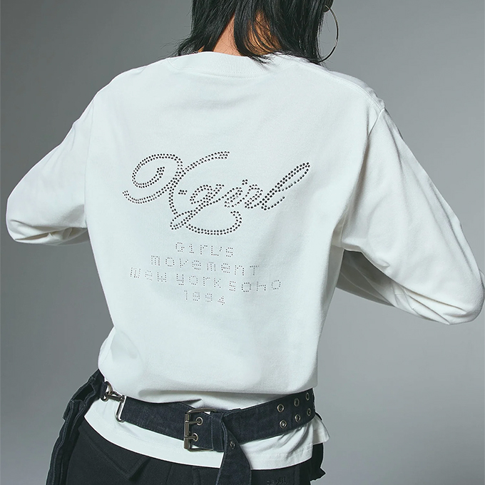 X-girl（エックスガール） RHINESTONE COMBINATION LOGO L/S TEE