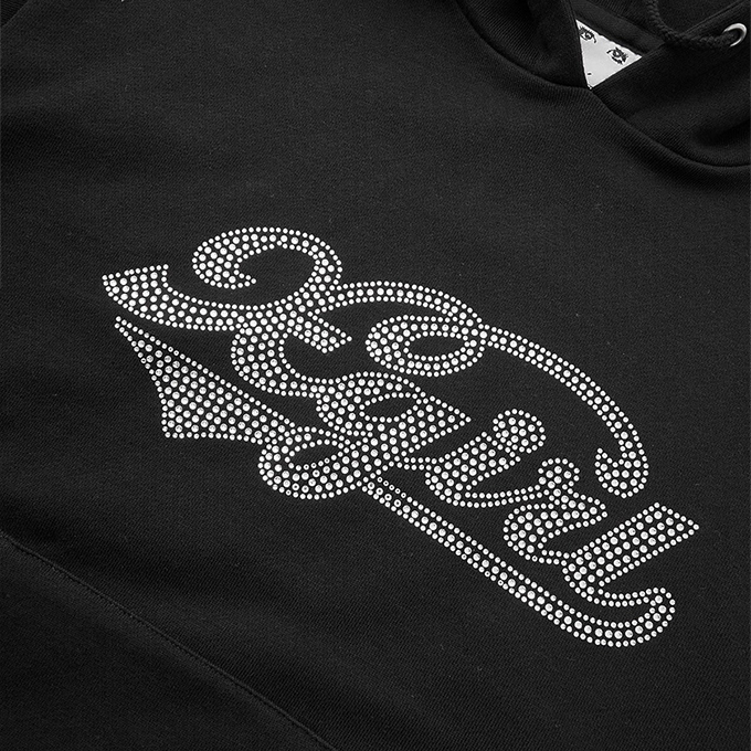 しししページ X-girl エックスガール RHINESTONE CURSIVE LOGO SWEAT HOODIE ライン