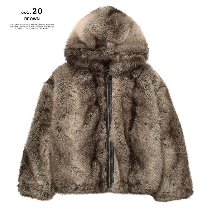 X-girl（エックスガール） LOGO PATCHED FAUX FUR HOODED JACKET ロゴ