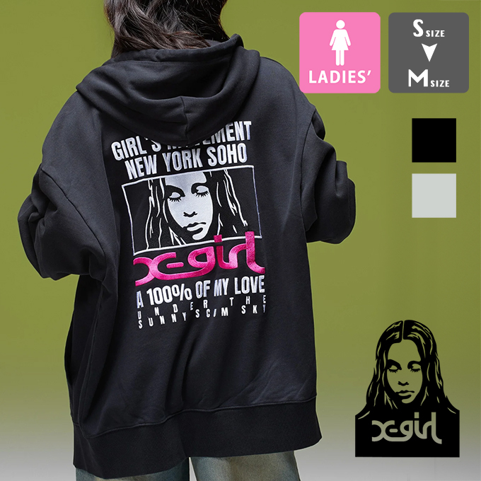 X-girl（エックスガール） FACE BOX AND MESSAGE ZIP UP SWEAT HOODIE