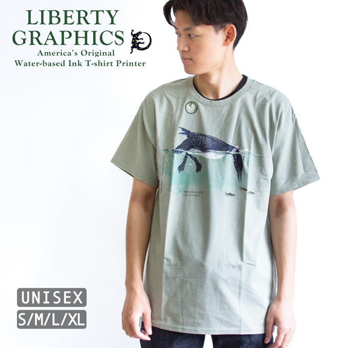 LIBERTY GRAPHICS ���o�e�B�O���t�B�b�N�X Common Loon Adult Sage T-shirt �A�r �A�[�g�v�����g ���� T�V���c 427