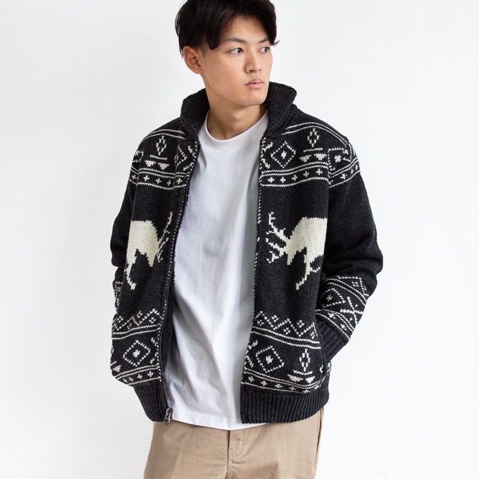 【SALE!!】 Schott ショット ボアラインドセーター カウチンニット ELK MOTIF ZIP BOA LINED SWEATER 46714 F2048 / 782-0240001 / 2023AW｜jeansstation｜08