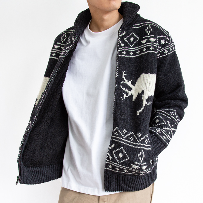 【SALE!!】 Schott ショット ボアラインドセーター カウチンニット ELK MOTIF ZIP BOA LINED SWEATER  46714 F2048 / 782-0240001 / 2023AW