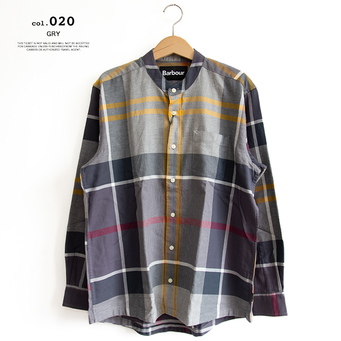 新品　バブア　Babour タータンシャツ　OLV Barbour（バブアー） タータンチェック バンドカラー シャツ