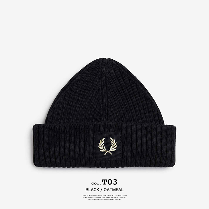 FRED PERRY フレッドペリー Patch Brand Chunky Rib Beanie