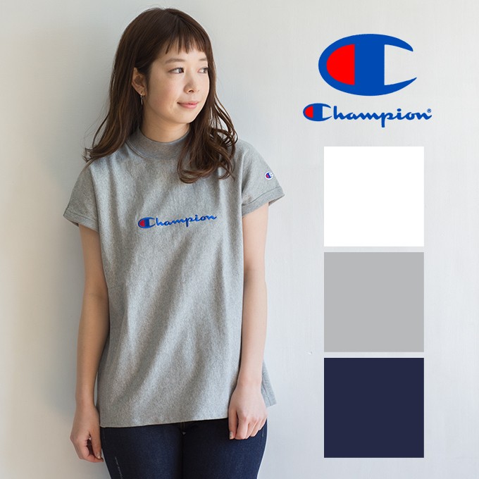 【Champion チャンピオン】ウィメンズ　モックネック　筆記体ロゴ　Tシャツ