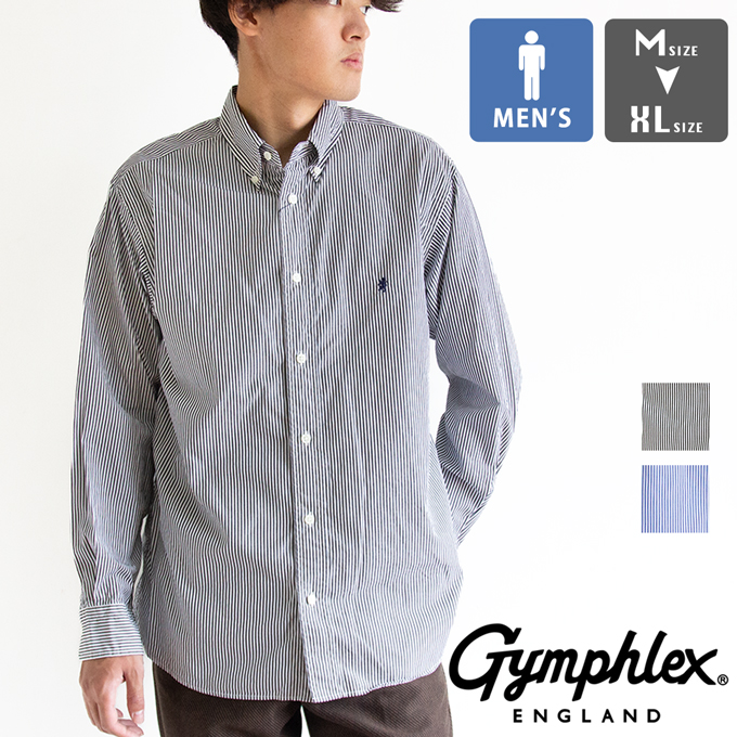 GYMPHLEX（ジムフレックス） ストライプ 長袖 ボタンダウン シャツ MEN 