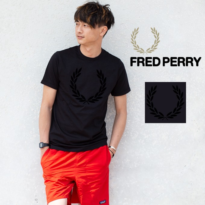 【FRED PERRY フレッドペリー】TEXTURED LAUREL WREATH T-SHIRT ビッグローレルフロッキープリント Ｔシャツ M3520