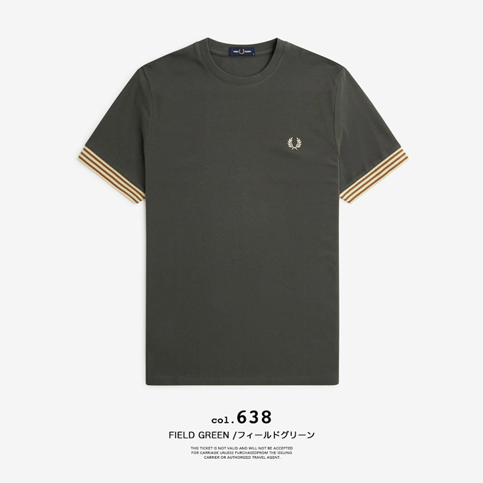 【フレッドペリー】ストライプ カフ Tシャツ M7707 FRED PERRY フレッドペリー Striped Cuff T-Shirt ストライプ