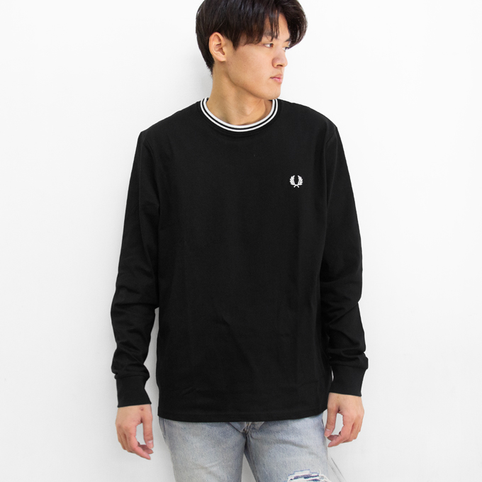 フレッドペリー ブラック 長袖トップス Twin Tipped Long Sleeve T-Shirt／フレッドペリーロンT（T