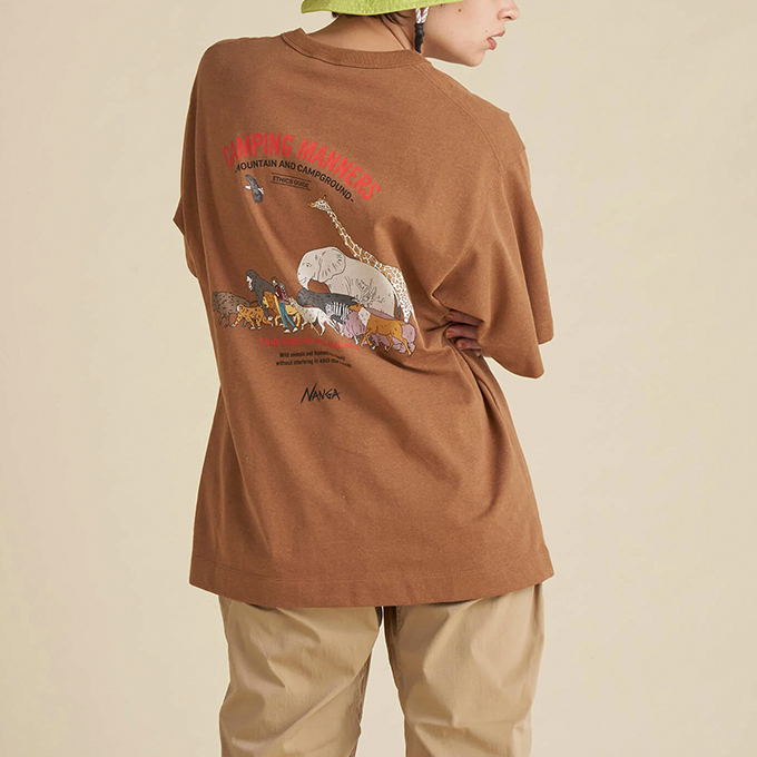 NANGA ナンガ ECO HYBRID CAMPING MANNERS WILD ANIMALS TEE(UNISEX)  エコハイブリッド キャンピングマナーズ ワイルドアニマルズ ティー NW2411-1G800-A｜jeansstation｜07