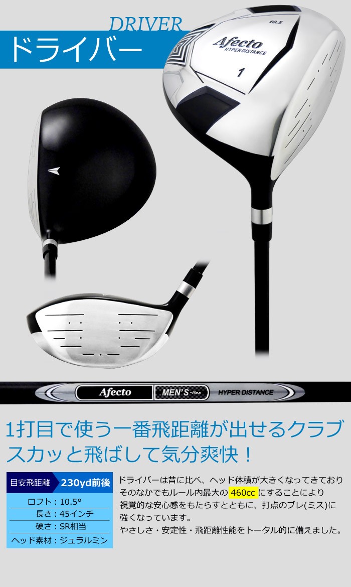 右利き用 ゴルフクラブセット メンズ 初心者 送料無料 Afecto メンズセット 9本 クラブのみ 土日祝も出荷OK ※