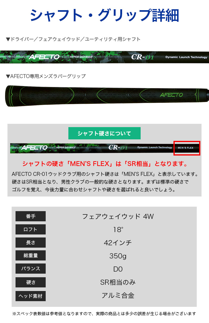 フェアウェイウッド 右用 左用 Afecto CR-01 メンズ 4W ヘッドカバー