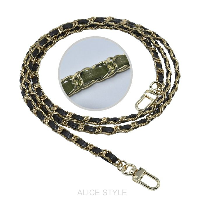 本革 編み込み ダブルチェーン ショルダーストラップ 選べる長さ60-120