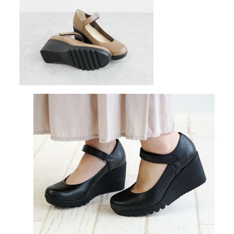 パンプス シューズ 痛くない 柔らかい レディース 歩きやすい 日本製 ウェッジソール ストラップ ラウンドトゥ 婦人靴 夏 ブラック 黒 ブラウン｜jerico｜16