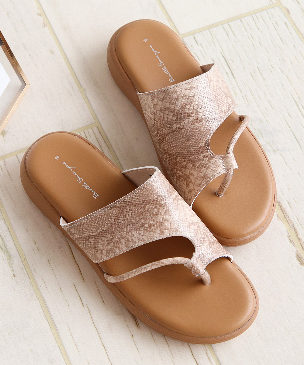 Belle Scarpe サンダル レディース オープントゥ ローヒール 黒 ブラック ベージュ パイソン柄 ヘビ柄 ベルスカルパ 557-1007 爆買 | ブランド登録なし | 14