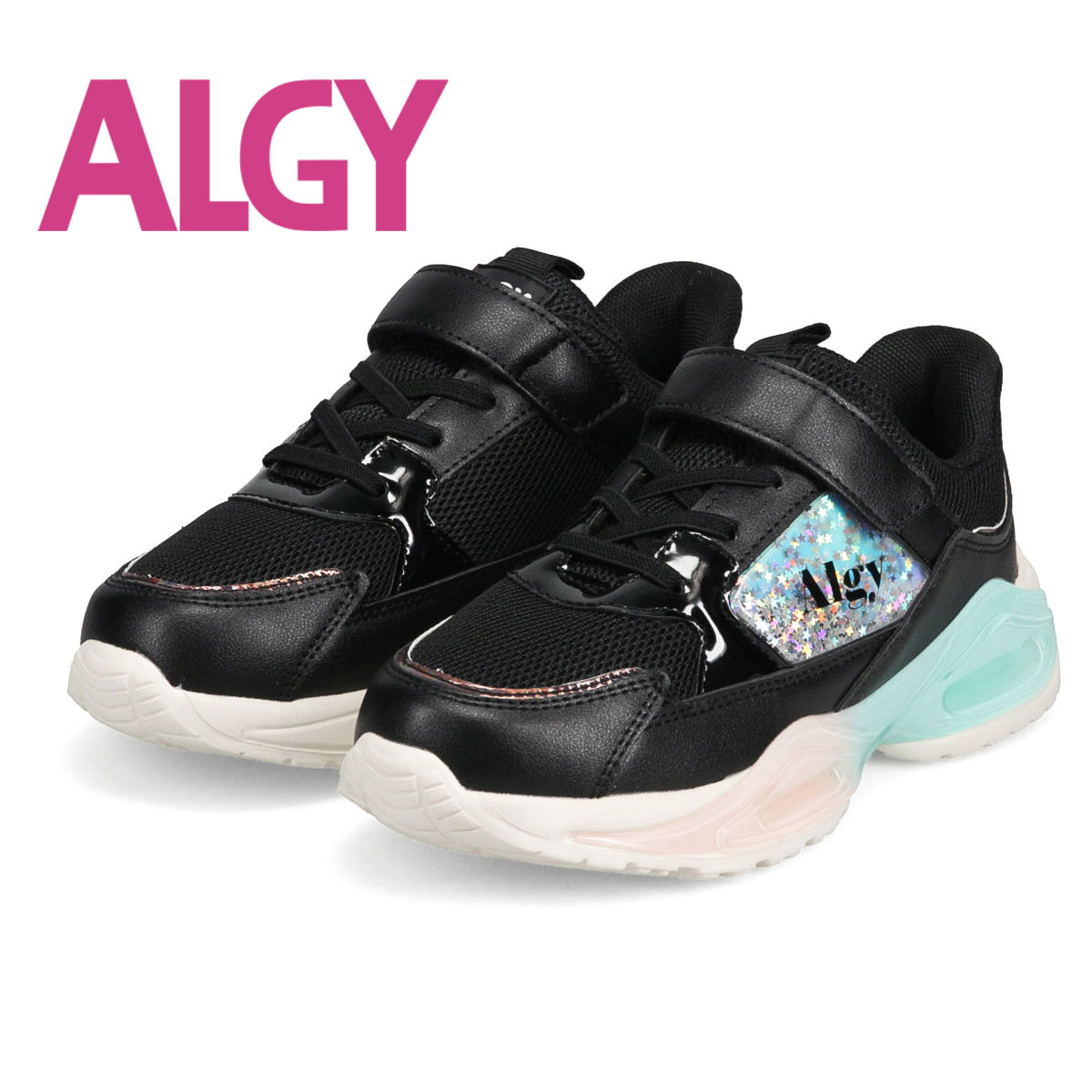アルジー 厚底 スニーカー キッズ 女の子 おしゃれ かわいい 子供 靴 ローカット 黒 ブラック 白 ホワイト サックス algy A1GG115 | algy | 01