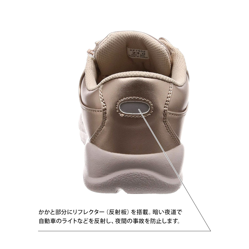 ウォーキングシューズ レディース 4E 反射板 ファスナー 母の日 黒 スニーカー 黒 ピンク 白 レッド シルバー グリーン ベージュ L511_12