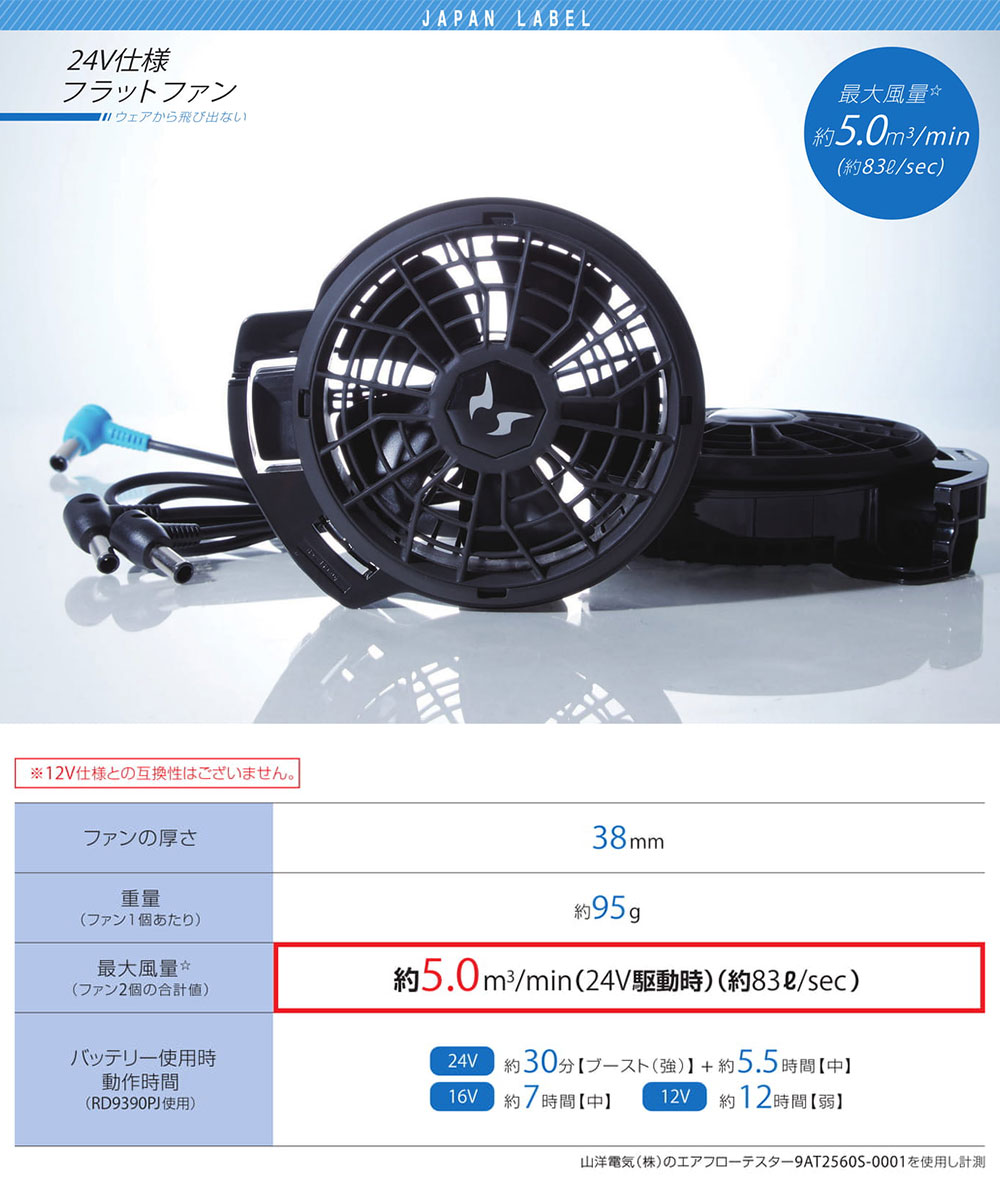 空調風神服 EFウェア 24V仕様 ファンセット(フラットタイプ) 2個 大風量 難燃 サンエス 2025 正規品 アタックベース RD9320PH | アタックベース | 06