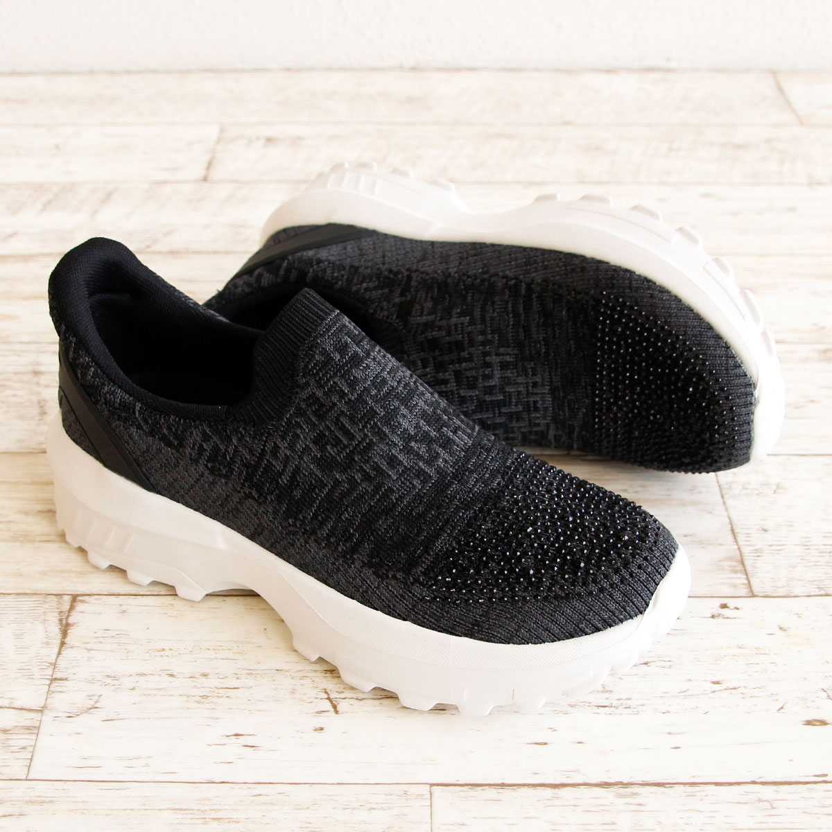 ボブソン スリッポン レディース ローカット 歩きやすい 軽量 ハンズフリー 靴 ニット  黒 ブラック グレー 白 ホワイト BOBSON 0048 | BOBSON | 01