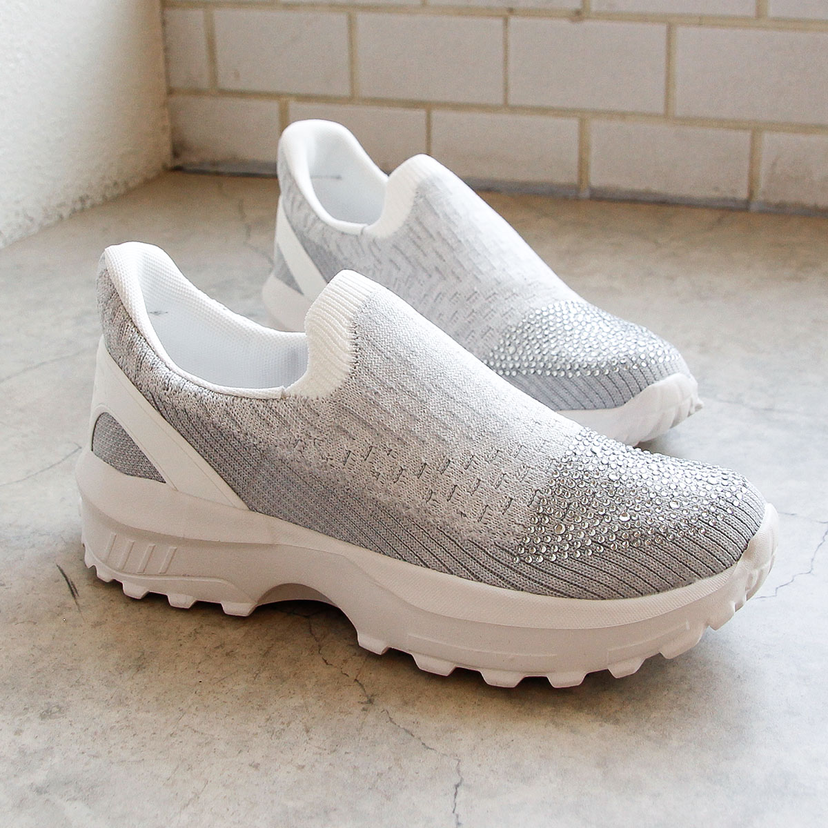 ボブソン スリッポン レディース ローカット 歩きやすい 軽量 ハンズフリー 靴 ニット  黒 ブラック グレー 白 ホワイト BOBSON 0048 | BOBSON | 02