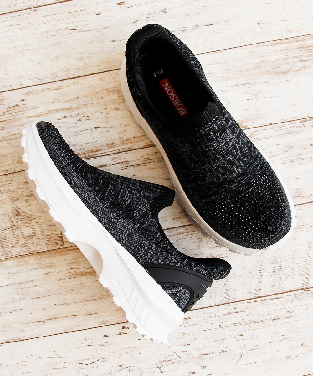 ボブソン スリッポン レディース ローカット 歩きやすい 軽量 ハンズフリー 靴 ニット  黒 ブラック グレー 白 ホワイト BOBSON 0048 | BOBSON | 12