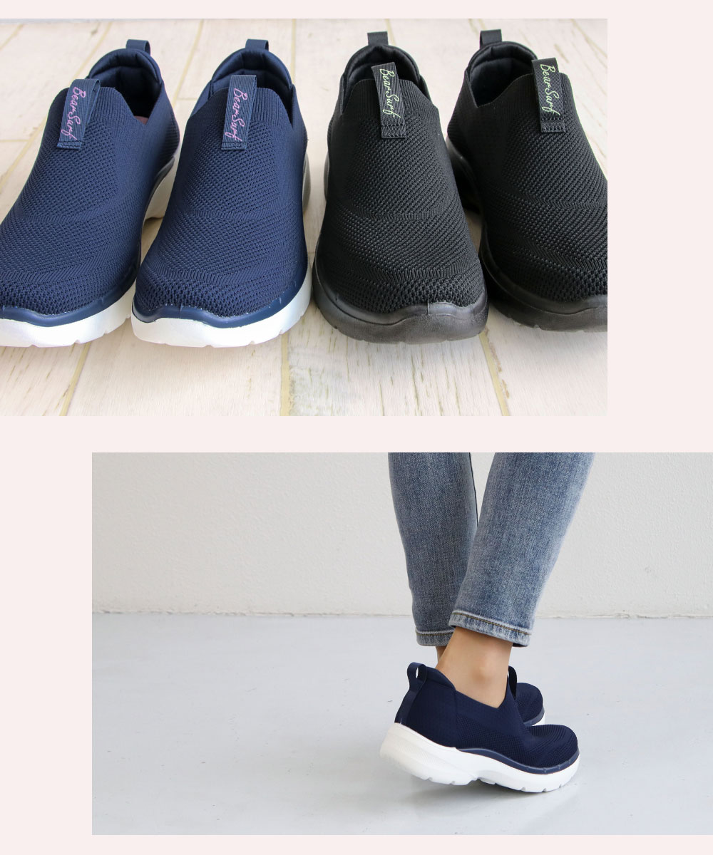 スリッポン レディース スニーカー 歩きやすい ジュニア 黒 ネイビー