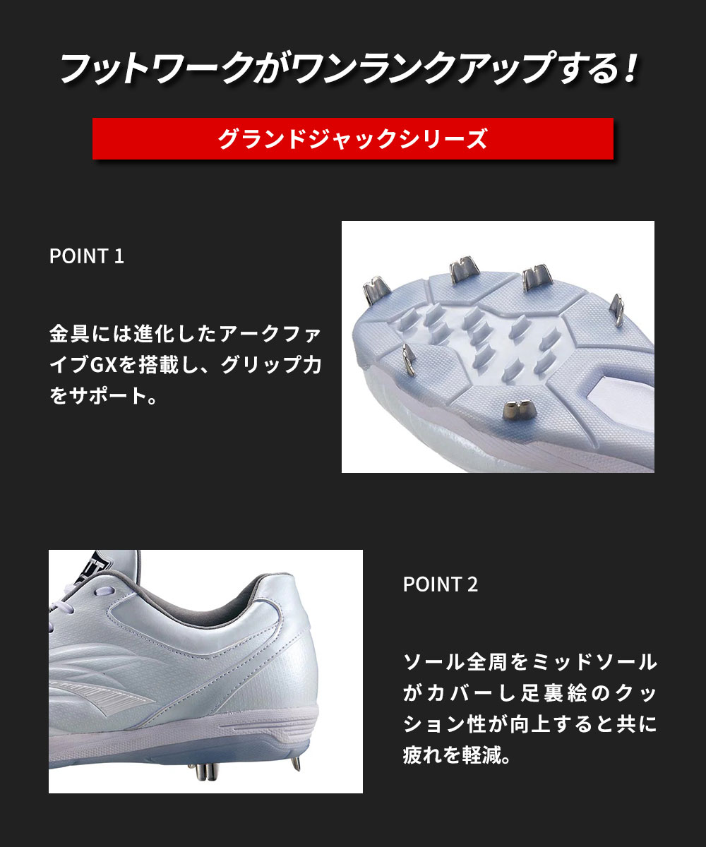 野球用スパイクZETTスーパーグランドジャックサイズ27・5 埋込みスパイク スーパーグランドジャックWH | 【ZETT】ゼット