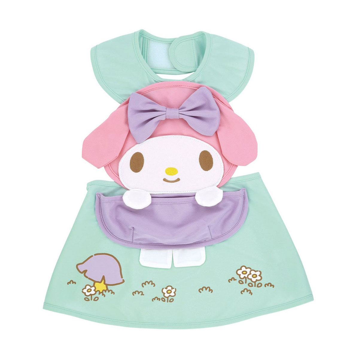 ベビーエプロン ダイカット キャラクター スタイ 撥水 ポケット 食べこぼし 洗濯可 子供 綿 入園準備 マイメロディ シナモロール CBAEP1 爆買 | スケーター | 01