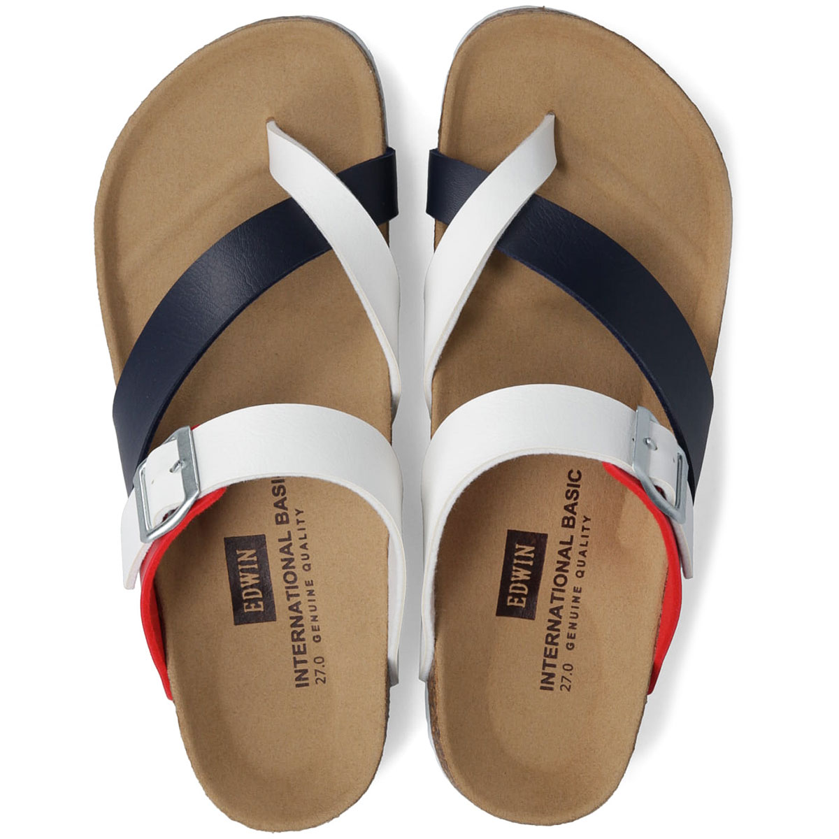 ホワイト トングサンダル 赤黒ストライプ EDWIN（エドウィン） トングサンダル メンズ おしゃれ サンダル