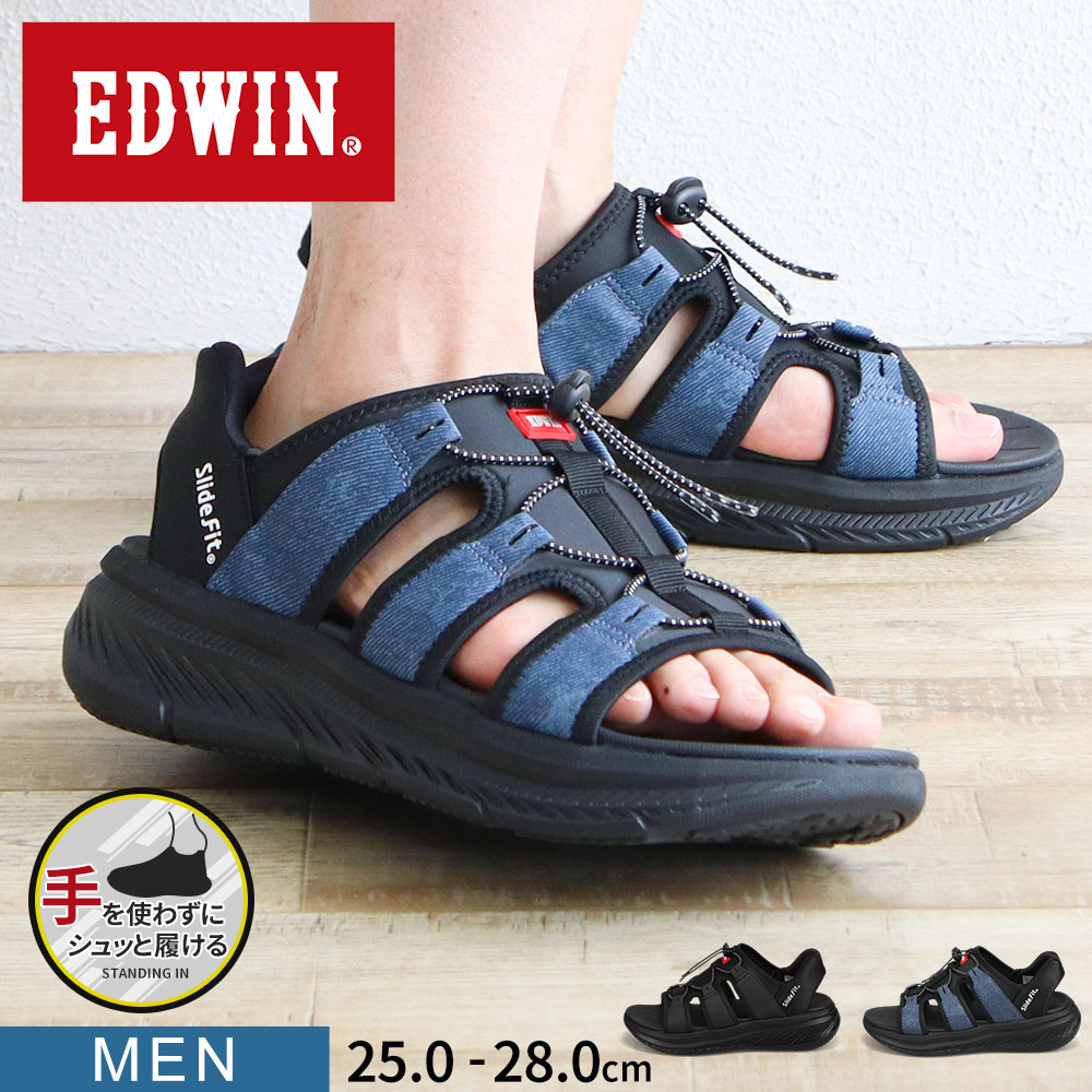 エニド　スポーツサンダル　スポサン EDWIN（エドウィン） サンダル メンズ 黒 スポーツサンダル スポサン