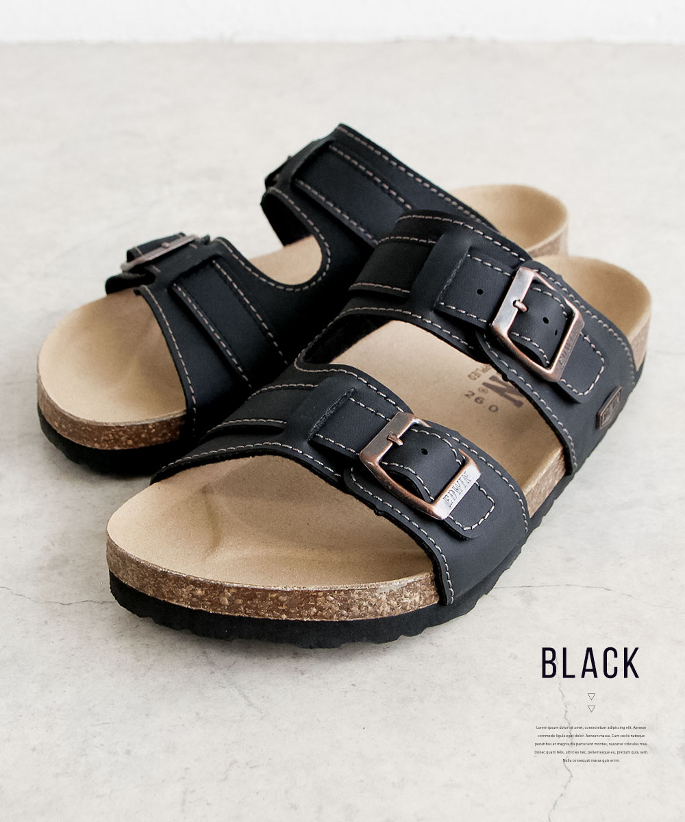 エドウィン コンフォートサンダル メンズ フットベッド アーチサポート レジャー アウトドア 天然コルク ブラック 黒 ネイビー EDWIN 9128 | EDWIN | 08