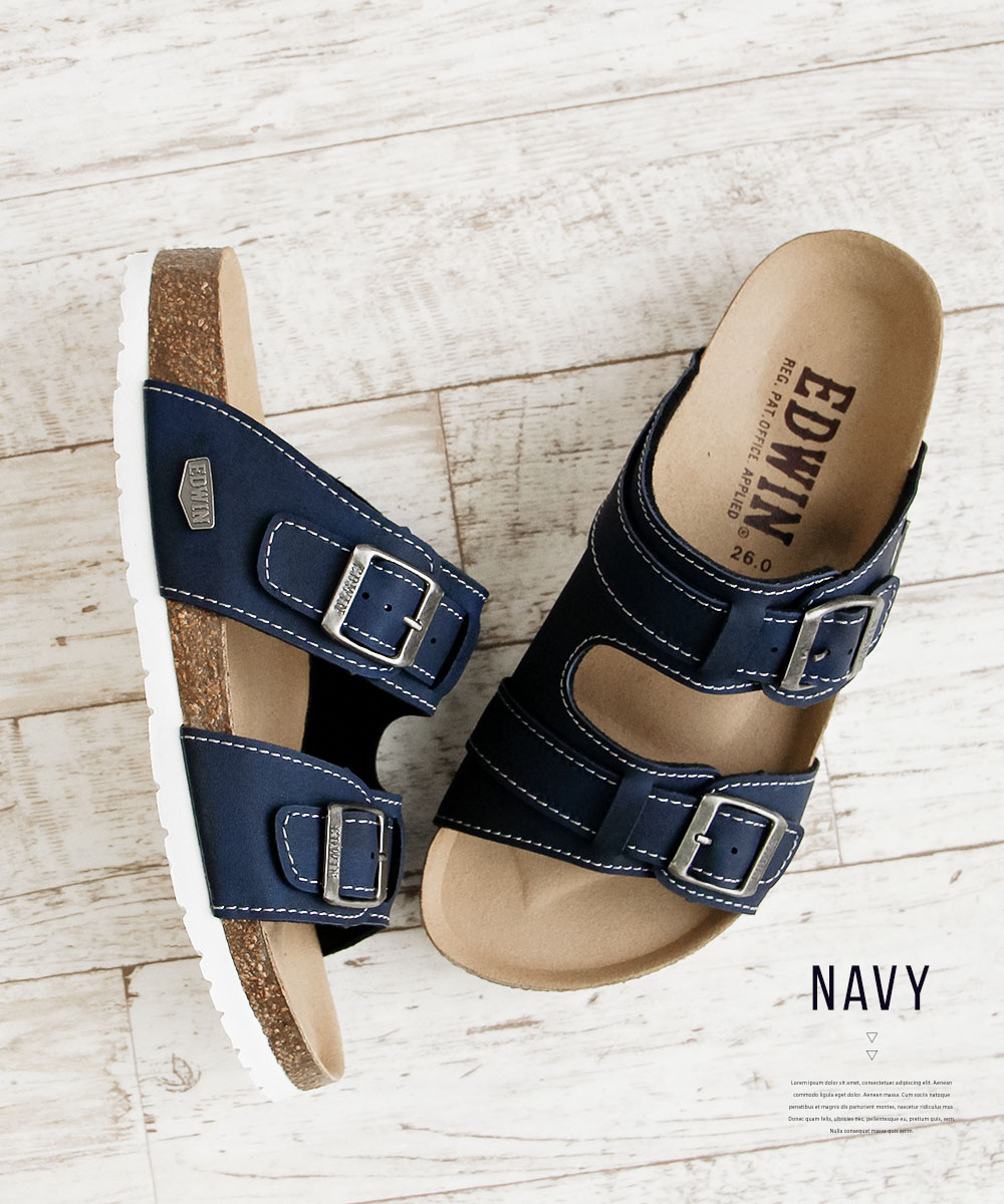 エドウィン コンフォートサンダル メンズ フットベッド アーチサポート レジャー アウトドア 天然コルク ブラック 黒 ネイビー EDWIN 9128 | EDWIN | 09