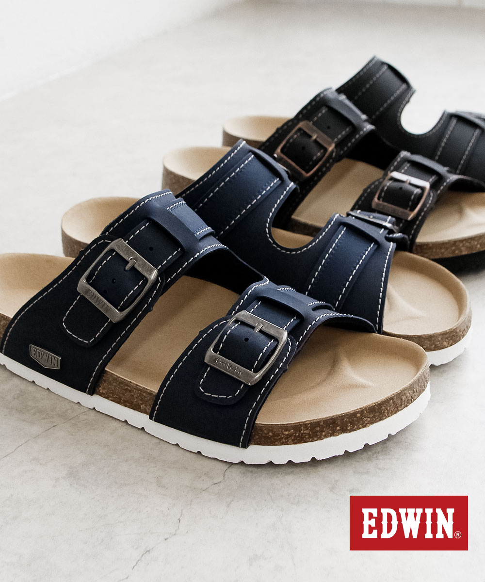エドウィン コンフォートサンダル メンズ フットベッド アーチサポート レジャー アウトドア 天然コルク ブラック 黒 ネイビー EDWIN 9128 | EDWIN | 10