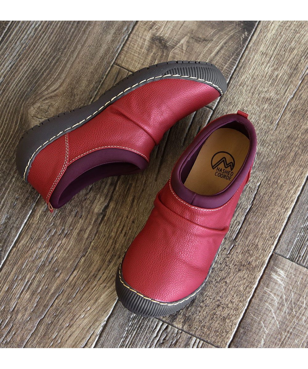 カジュアルシューズ レディース 靴 コンフォート おしゃれ 抗菌 防臭 ストレッチ 履きやすい 黒 ブラック 赤 レッド ブラウン HC4232 | Hashed Coorde | 15