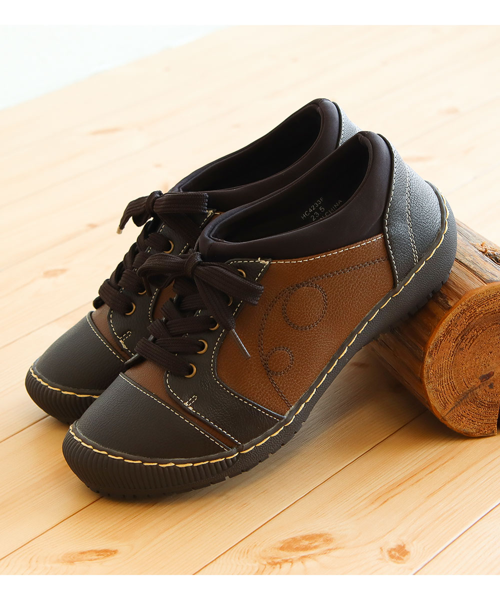 カジュアルシューズ レディース スリッポン 靴 幅広 ゆったり コンフォート おしゃれ 紐靴 黒 ブラック 赤 レッド ブラウン HC4233 | Hashed Coorde | 14