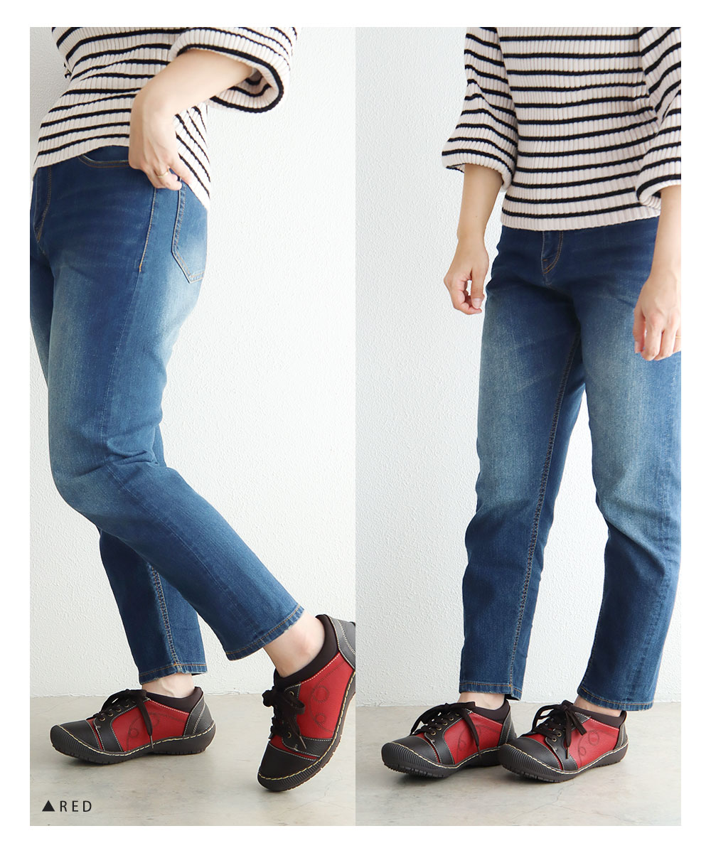 カジュアルシューズ レディース スリッポン 靴 幅広 ゆったり コンフォート おしゃれ 紐靴 黒 ブラック 赤 レッド ブラウン HC4233 | Hashed Coorde | 06