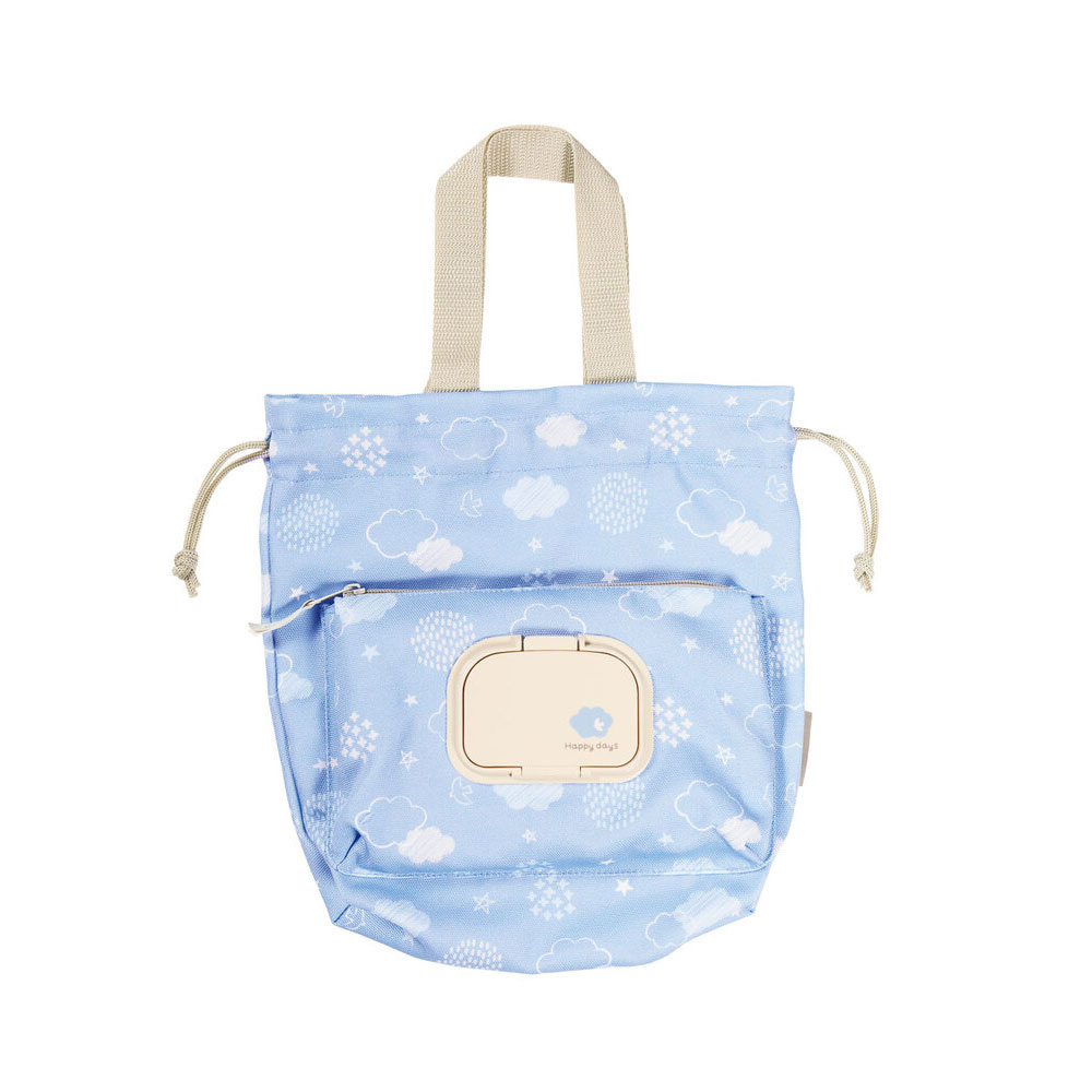 おむつポーチ 巾着 抗菌 おしりふきポケット付き ケース 巾着 ベビー グッズ 携帯 一体型 ベビー用品 おでかけ 大容量 青 かわいい KBOPC1 | スケーター | 01